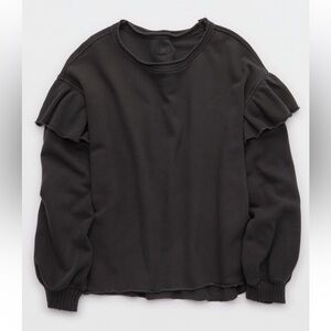 EUC Aerie Ruffle Sleeve 100% Cotton Sweatshirt | Women’s Small OVERSIZED 23” PTP